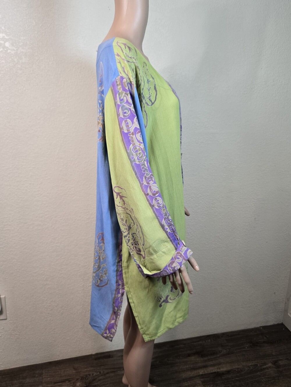 Soft Surroundings 100% Rayon Teal Green Purple Button Blouse Overlay Tunic  2x - Picture 6 of 14
